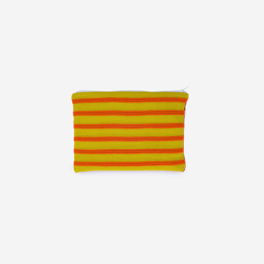 Golden Olive Flame | Super Stripe Makeup Zip Pouch Travel Bag Stripe Detail