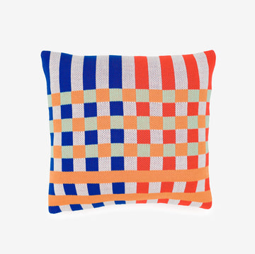 Poppy Cobalt | Square Square Stripe Gingham Checkerboard Knit Pillow Case