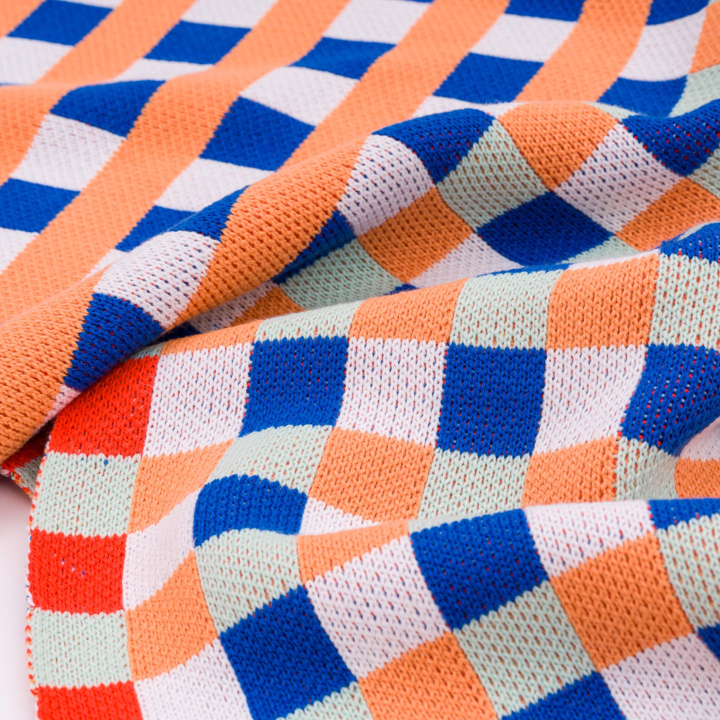Square Square Knit Throw Checkerboard Gingham Pattern Soft Blanket Detail Shot