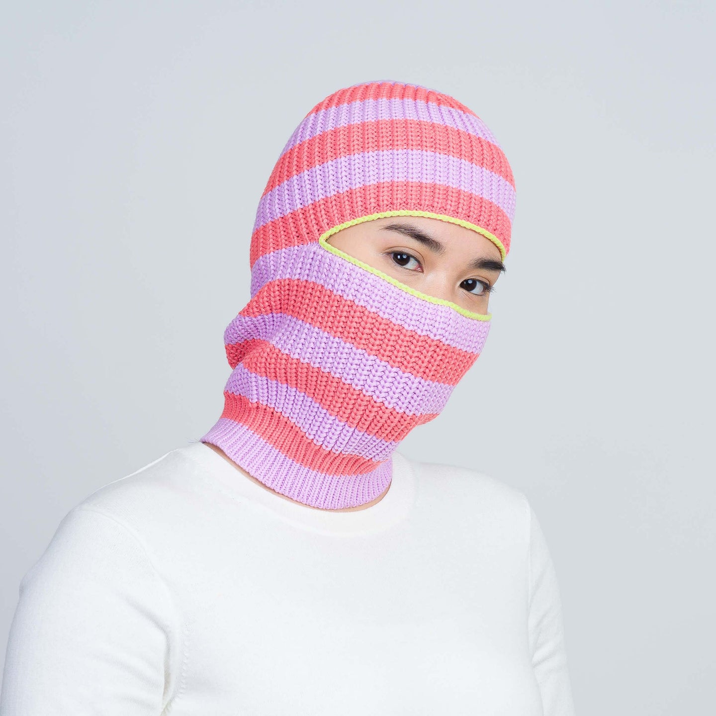 Striped Knit Balaclava Ski Mask Winter On Model Full Face Cover Soft