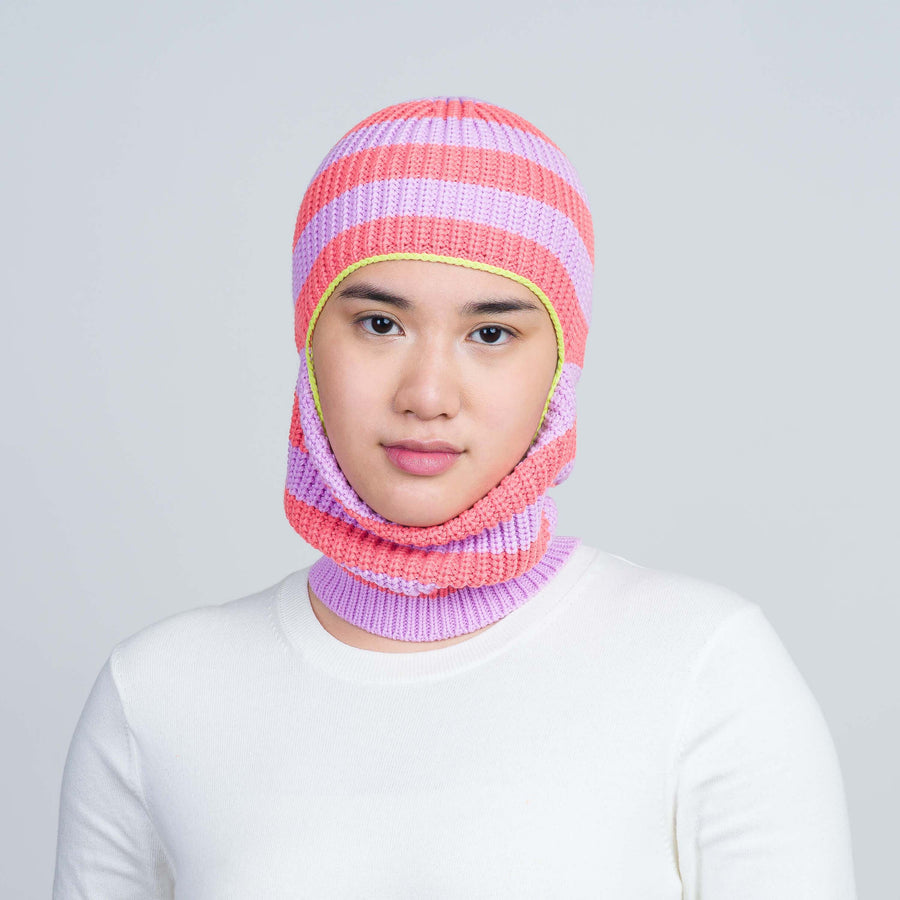 Lilac Indigo | Striped Knit Balaclava Ski Mask Winter On Model Full Face Cover Soft