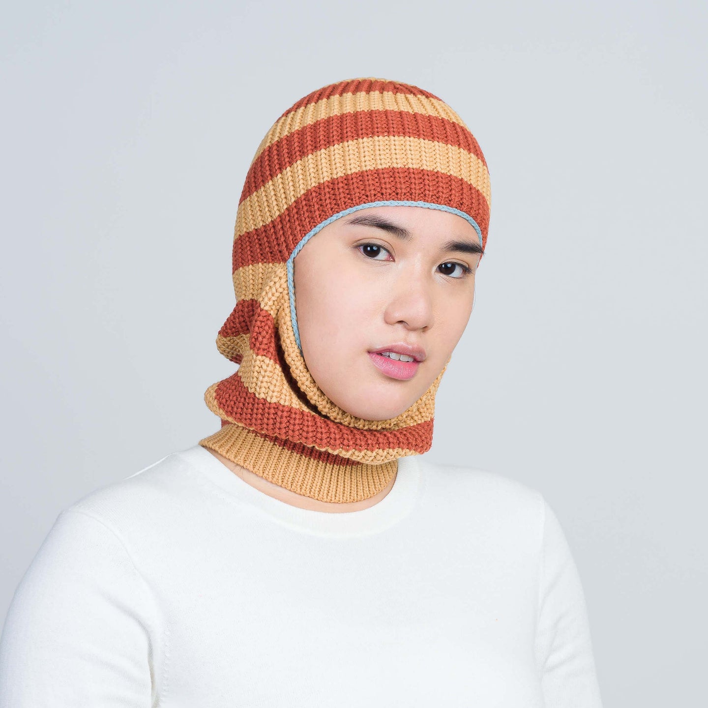 Striped Knit Balaclava Ski Mask Winter On Model Full Face Cover Soft
