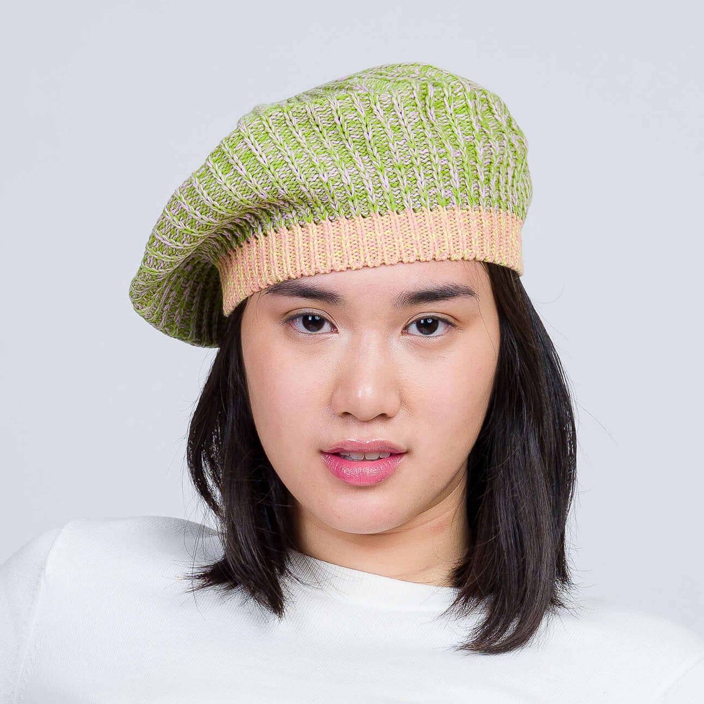 Static Swatch Knit Marl Beret On Model