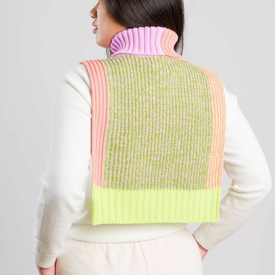 Lime Cobalt | Knit Dickie Static Swatch Marled Tabard Turtleneck