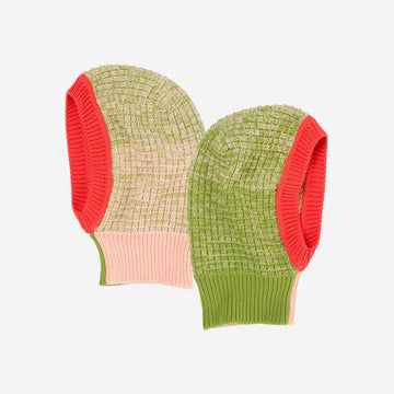 Blush Green | Sunrise Sunset Knit Balaclava Hood Adjustable Opening Two-sided Waffle Texture