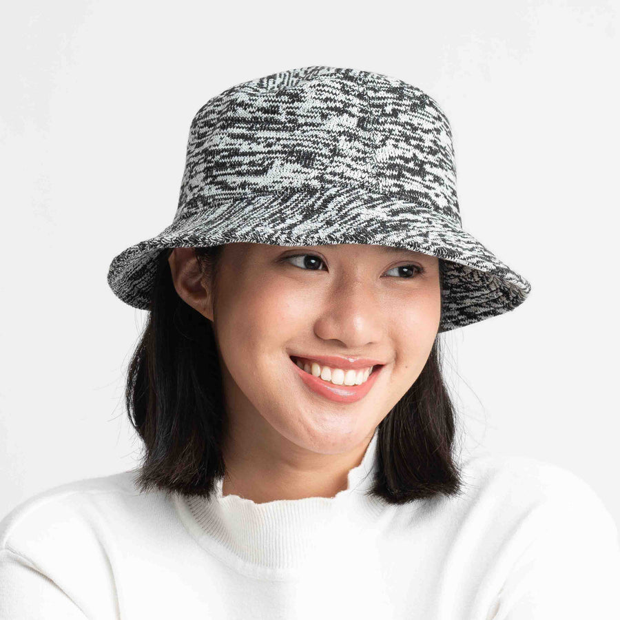 Black White | Twist Bucket Hat on Model Wearing Back View