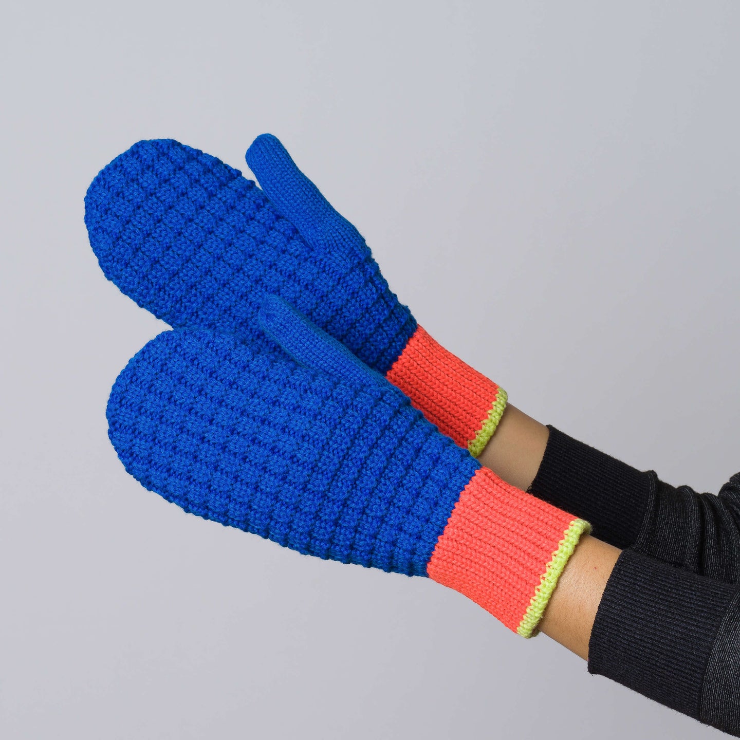Waffle Knit Chunky Mittens On Hands Wear