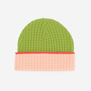 Blush Green | Waffle Knit Colorblock Beanie Chunky Knit Hat