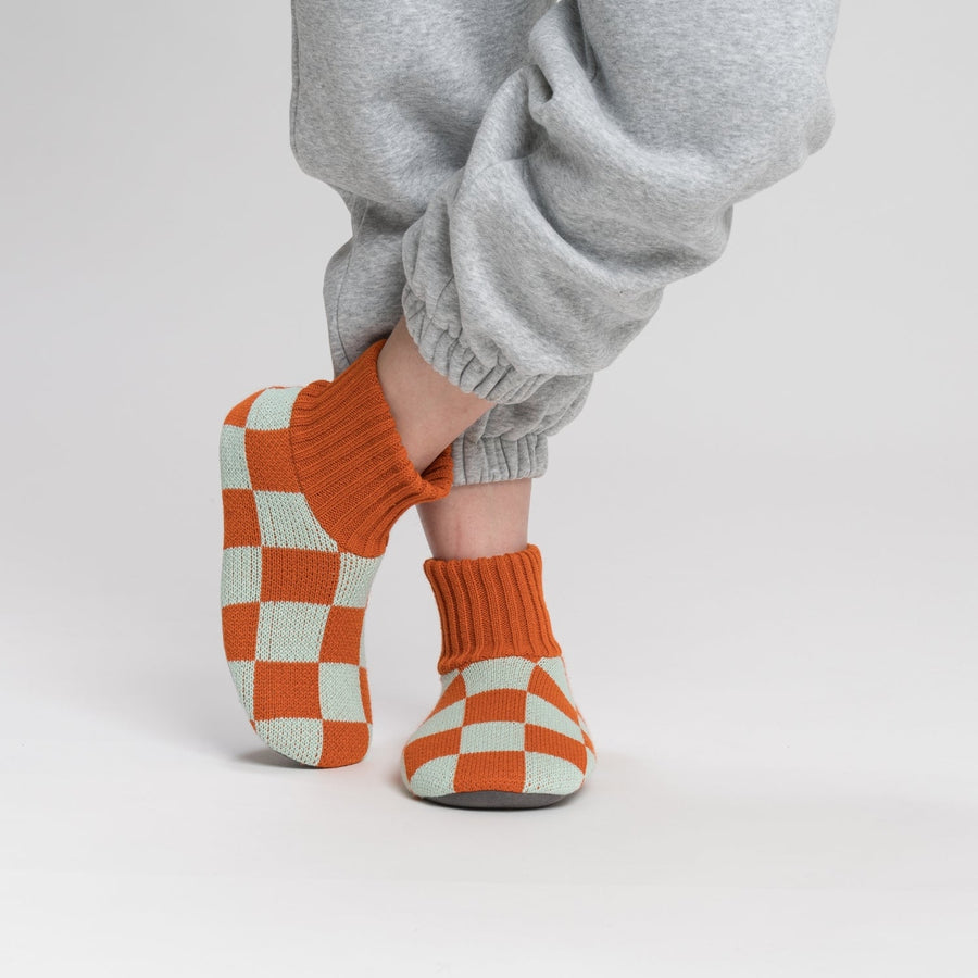 Blush Green | Checkerboard Knitted Sock Slippers Knit