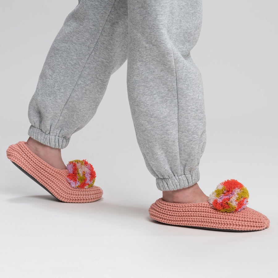 Wine Red | Marble Pommed Rib Knit Indoor Slippers