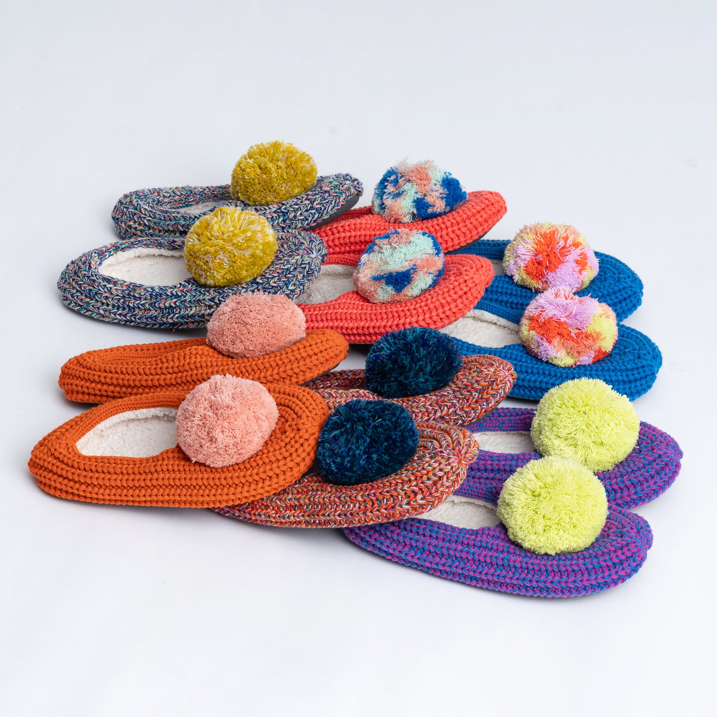 Variety Unique Different Cozy Pom Fluffy Knit Sock Rib Knitted Yarn Slippers Colorful